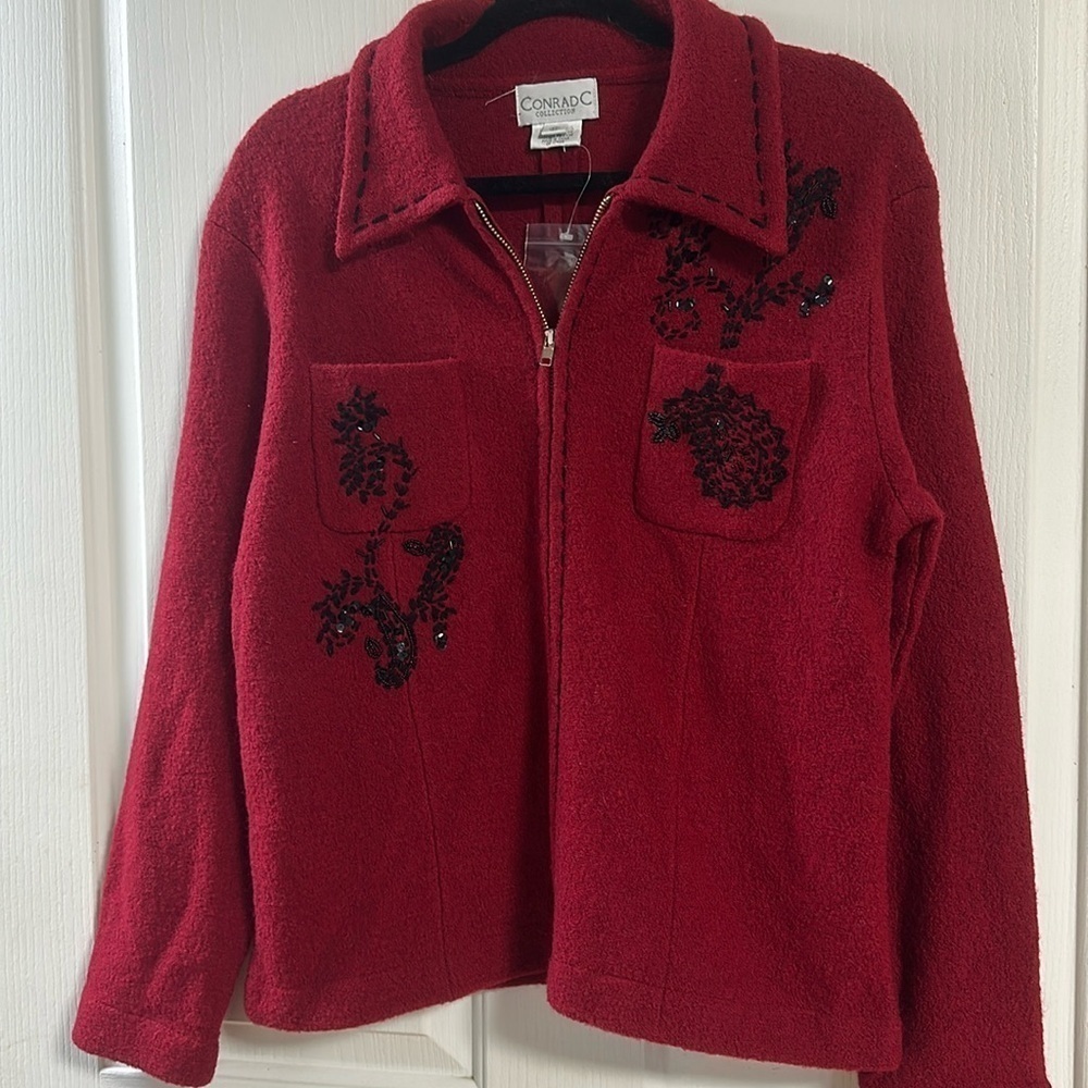 NWT CONRAD C 💯% Soft Wool Jacket with Embroidery Detail Sz Large